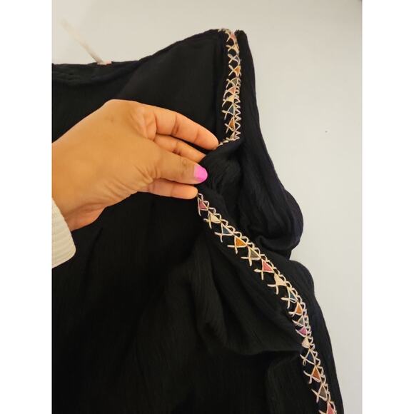 Free People Santoshi Embroidered Black Wide Leg Pants Boho Size 6 - Picture 14 of 15